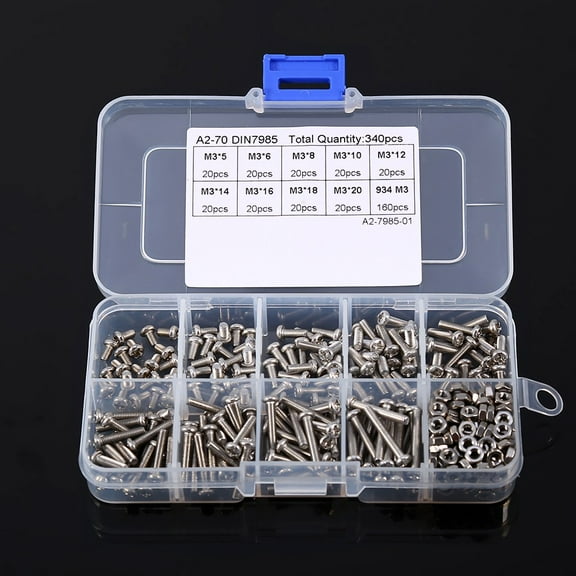 OTVIAP 340pcs M3 Stainless Steel Screws and Nuts Assortment Kit Set Pan Head, Nuts, Bolts
