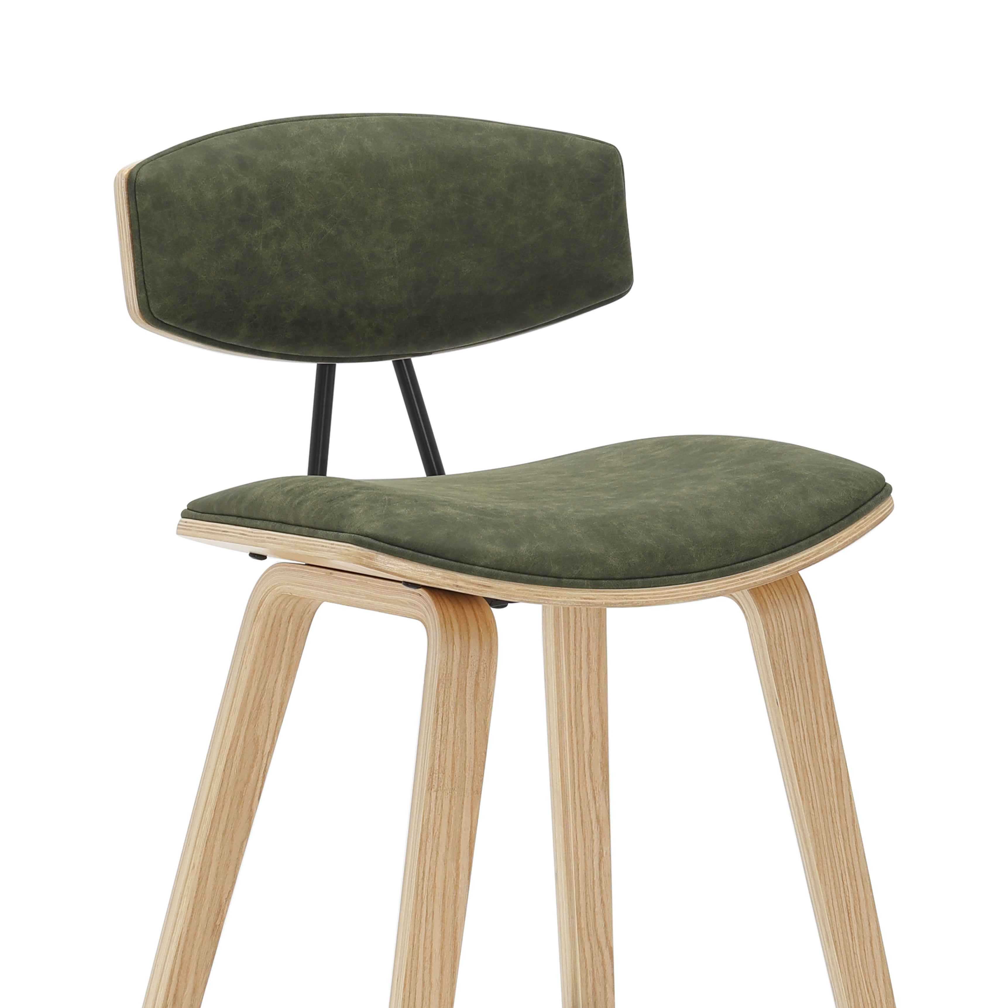 Fox 36 in. H Counter Height Vintage Green Curved Back Wood Bar Stool with Faux Leather Seat