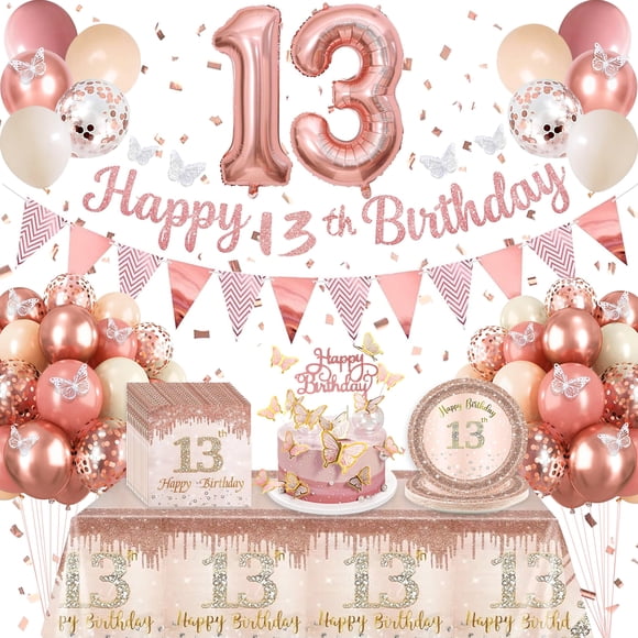 70th Birthday Decorations for Women Pink and Rose GoldWomen Happy 70th Birthday Decorations70th Birthday Supplies Incl. 20 Plates 20 Napkins and 1 TableclothBalloonBannerCake Topper3D Butterfly