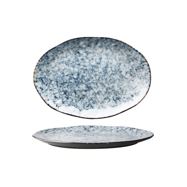 Creative Imitation Marble Pattern Oval Fish Plate Ceramic Salad Plate Vegetable Plate Creative Tableware for Microwave Oven