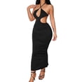 thumbnail image 4 of VISgogo Vestido sin mangas con cuello colgante para mujer, de una sola pieza con abertura larga sin espalda de color sólido, vestido de fiesta de cóctel ajustado VISgogo  moda, 4 of 9