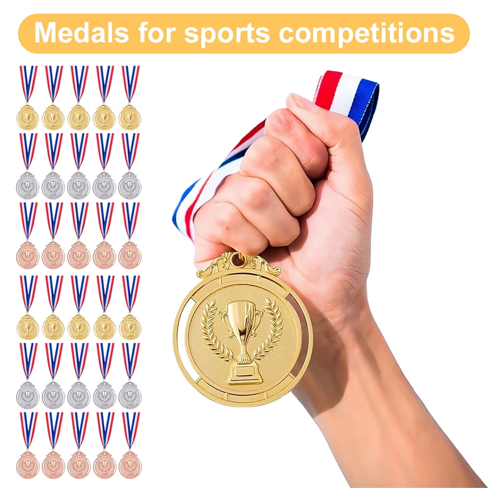 BLEEUS 30pcs 2inch Gold Silver Bronze Award Medal With Neck Ribbon Winner Medal(trophy) Sporting Supplies (Trophy)