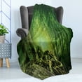 thumbnail image 4 of Forest Soft Flannel Fleece Throw Blanket, Mysterious Woods Landscape Old Trees, Cozy Plush for Indoor and Outdoor Use, 70" x 90", Lime Green Forest Green, by Ambesonne, 4 of 5