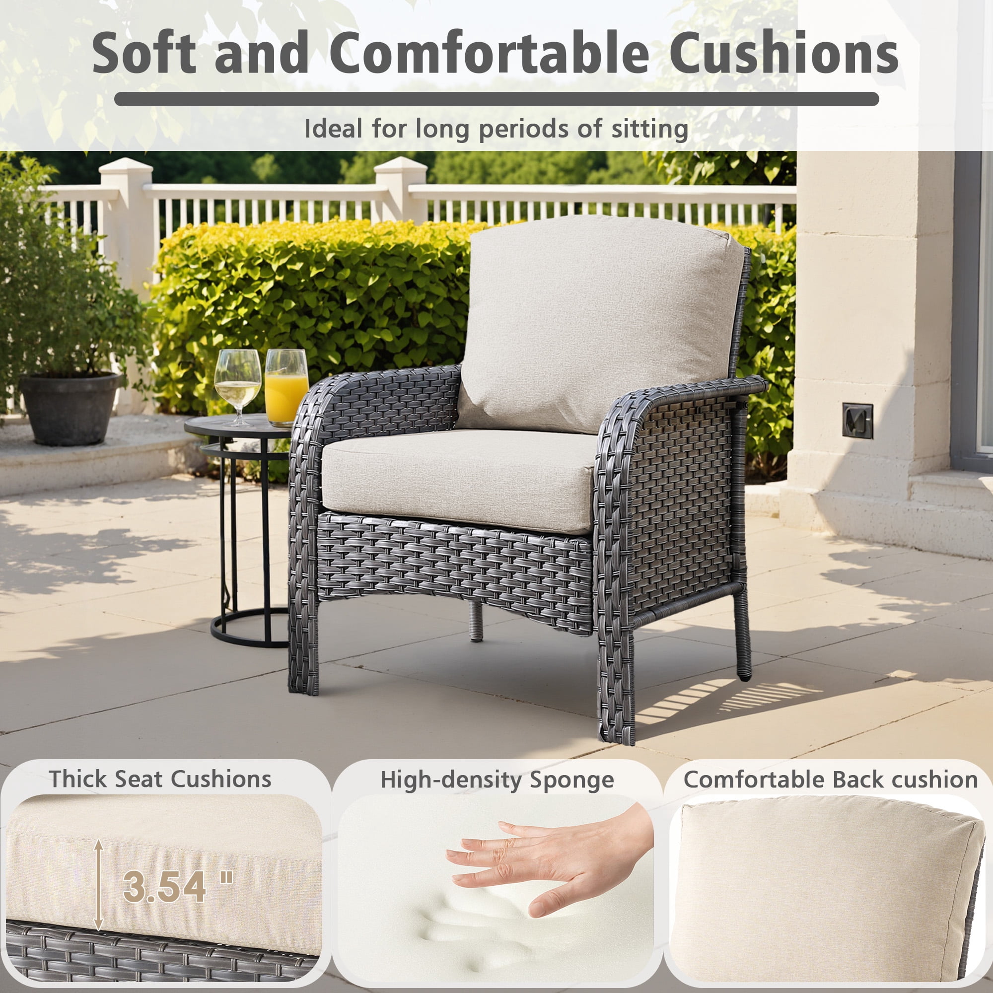 Ovios Patio Chairs Set of 2 All-Weather Wicker Patio Furniture Chairs Set Rattan High-Back Outdoor Armchairs with Cushions, Beige