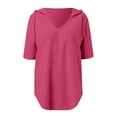 thumbnail image 6 of Lenpel Hoodies for Women Trendy Summer Short Sleeve V Neck Curved Hem Pullover Tunic Tops Loose Casual Blouses, 6 of 6