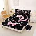 thumbnail image 2 of Manfei Ribbon Bow Tie P Personalized Initial Full Size Sheets 4-Piece for Kids Girls,Teens Black Pink Bow Pearl Print Bed Sheets,Lightweight Room Decor, 2 of 5