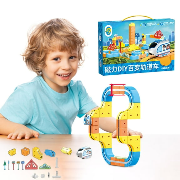 Track Fusion,Magnetic Monorail,Electric Track Fusion Toys, 65 PCS Flexible Car Block, 3D Gravity-Defying Montessori Train Sets with Train & Signs,Learning Toys for Party Gifts(67pcs/Set)