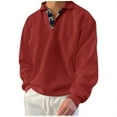 thumbnail image 2 of Men's Winter Solid Color Lapel Loose Long Sleeve T-Shirt, Henley Button Up Sport Top for Casual Wear, Gym and Lounge,Red,2XL, 2 of 7