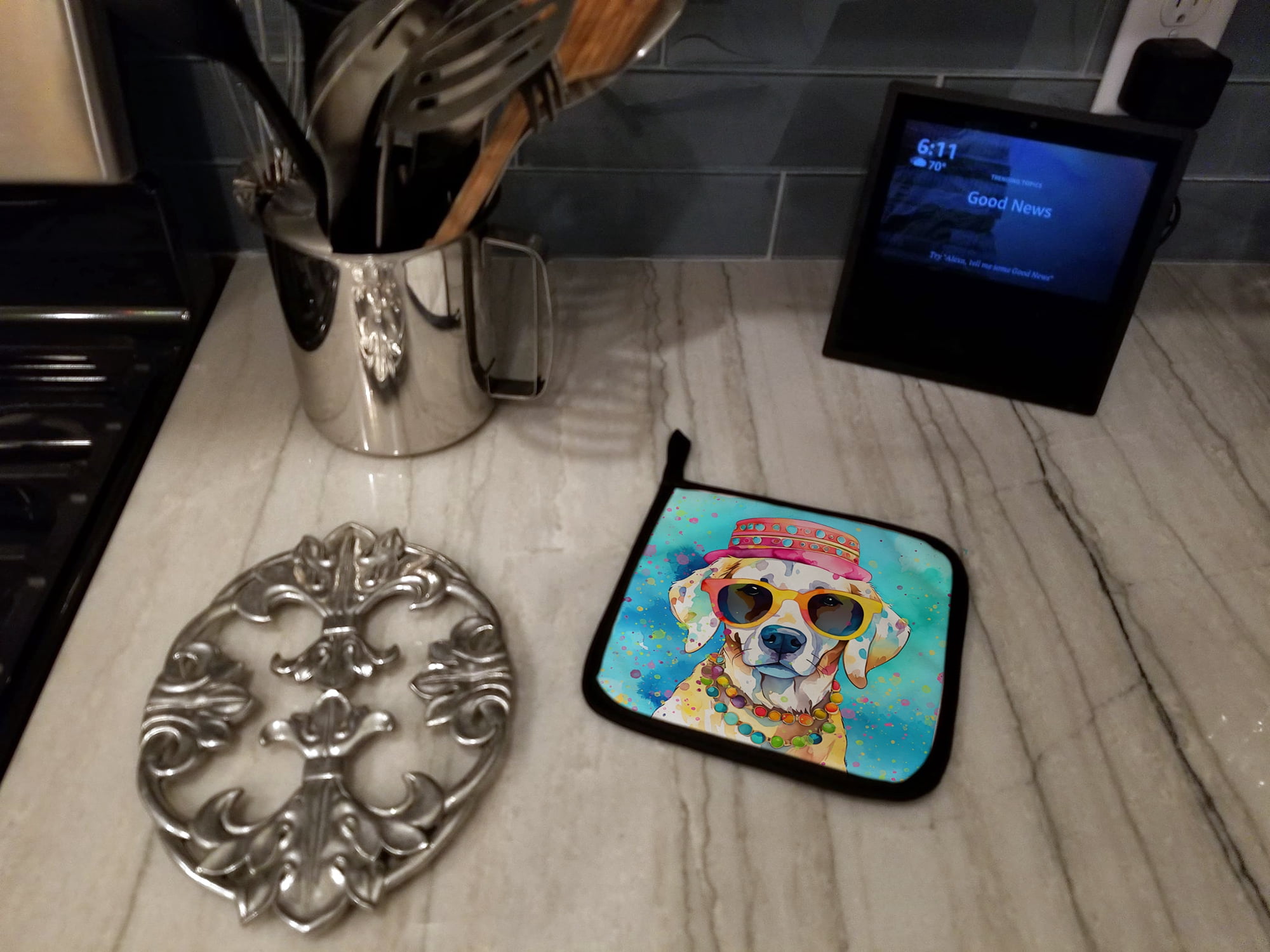 Hippie Dawg Pair of Pot Holders 7.5 in x 7.5 in