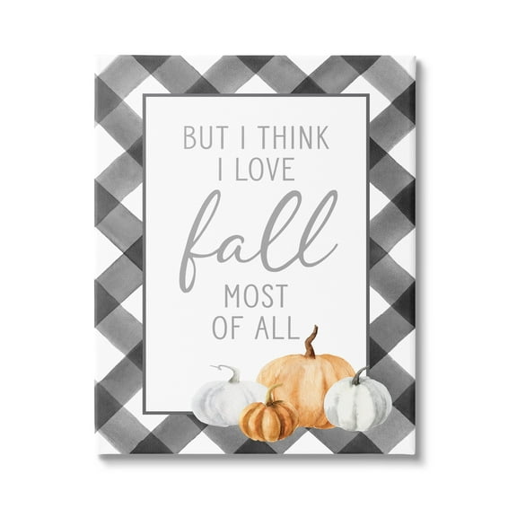 Love Fall Festive Phrase Autumn Plaid Border Inspirational Graphic Art Gallery-Wrapped Canvas Print Wall Art