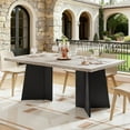 thumbnail image 1 of Dining Table for 6-8 People - 63" Modern Long Kitchen Table with Large Tabletop & Pedestal Legs, Dinner Table for Kitchen, Conference Room, Home, Grey & Black, 1 of 8