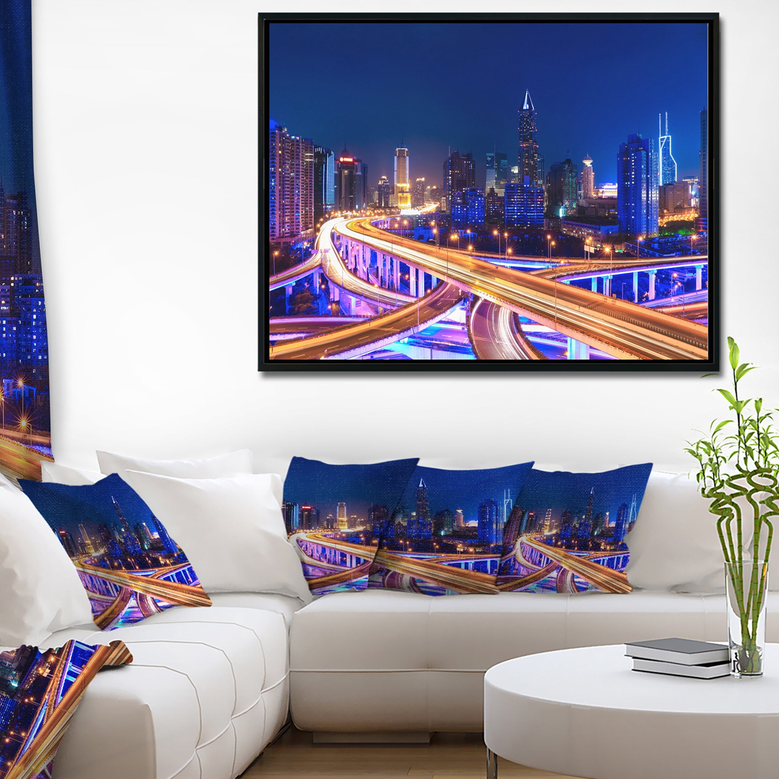 Design Art Interchange Overpass at Night Skyline Framed Canvas Art Print