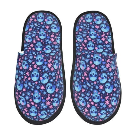 Balery Blue Skull Flower Slient Indoor Furry Fleece Comfort House Shoes Soft Non-Slip Home Shoes Cotton slippers House Slippers-- Medium