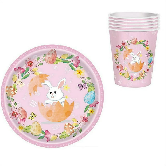 X 36PCS Assiette de Dîner de Lapin de Pâques Fournitures de Fête de Lapin, Décorations de Fête de Pâques