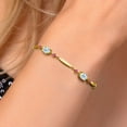 thumbnail image 3 of Gem Stone King 18K Yellow Gold Plated Silver Sky Blue Aquamarine and Pink Sapphire Tennis Bracelet for Women | 3.40 Cttw | Gemstone March Birthstone | Oval 7X5MM | 6 inch + 1 inch Extender, 3 of 6