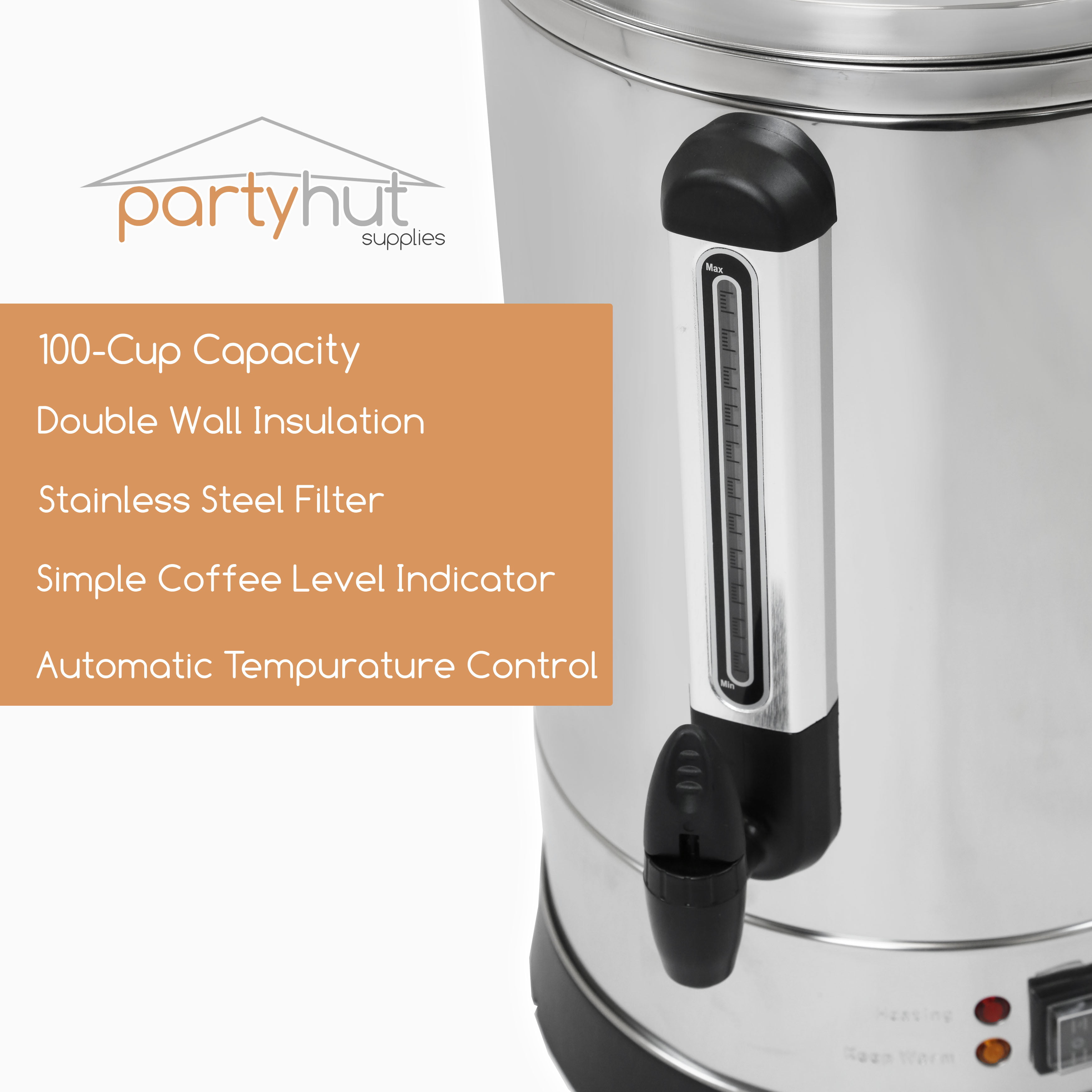Valgus Commercial Grade Stainless Steel Coffee Urn 110-Cup 16L Coffee Maker  with Percolator Coffee Dispenser for Quick Brewing for Large Crowds for