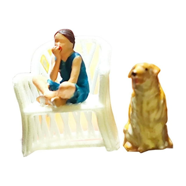 Figuras de personas a escala 1/64, accesorios de fotografía, diseño de micropaisajes, decoración en miniatura mujer y perro
