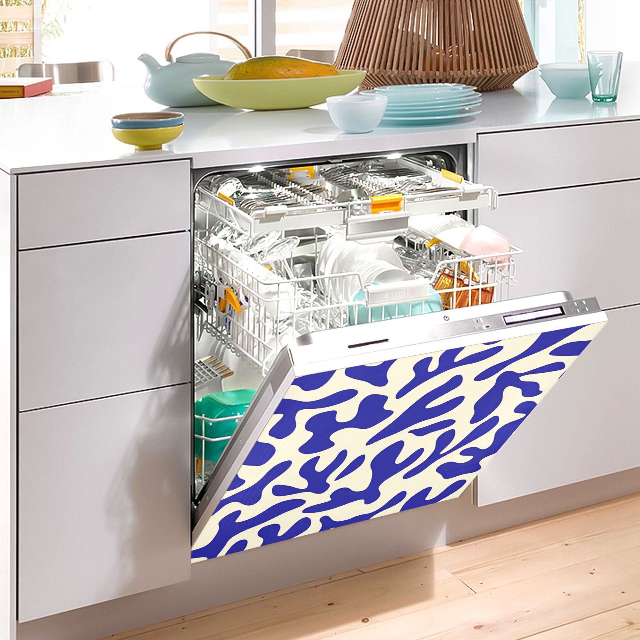 Dishwasher Magnetic Sticker 23x26 Inch Refrigerator Magnetic Sticker Washing Machine Magnetic Sticker Kitchen Panel Magnetic Sticker Home Decor Beautiful Blue Pattern