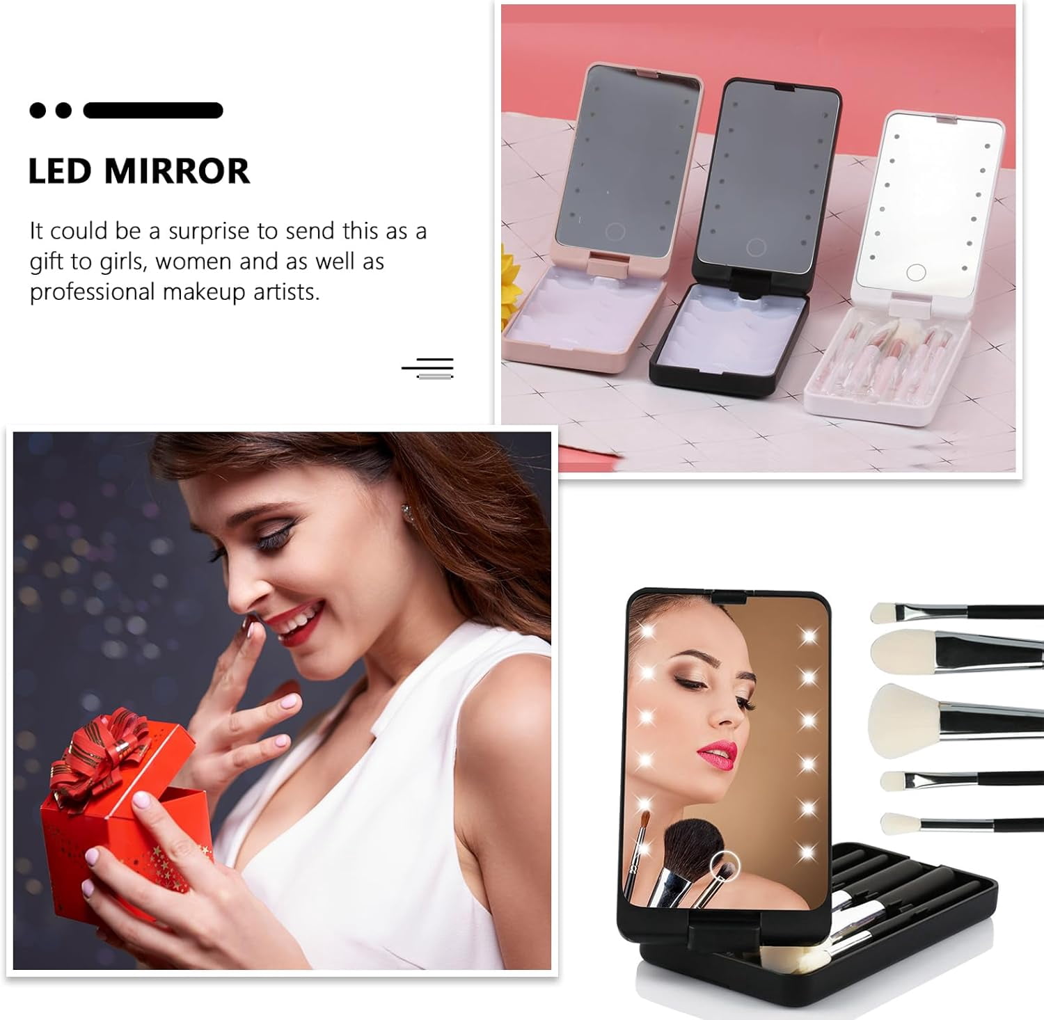 keyasia Travel Makeup Mirror Compact Mirror: Ultra Portable Folding Mirror With Light and Brush for Purses and Travel (Black)