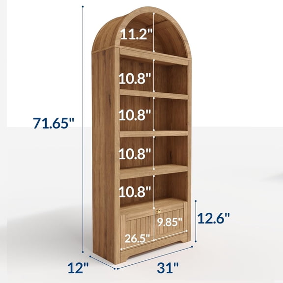 Acekid Tall Arched Book Shelf 6-Tier Freestanding Bookshelf With Drawer And Open Display Shelves Mid Century Modern Arched Bookcase For Living Room Bedroom Or Home Office 71inch