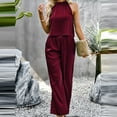 thumbnail image 6 of REORIAFEE Two Piece Outfits for Women Summer Casual Vacation Sets 80s Outfit Women's Fashion Casual Spring Summer Round Neck Sleeveless Blouse Tops Wine XL, 6 of 8