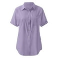thumbnail image 5 of OSOLU Solid Color Women Short Sleeve Lapel Button Shirt Tops Comfort Dailywear, 5 of 5