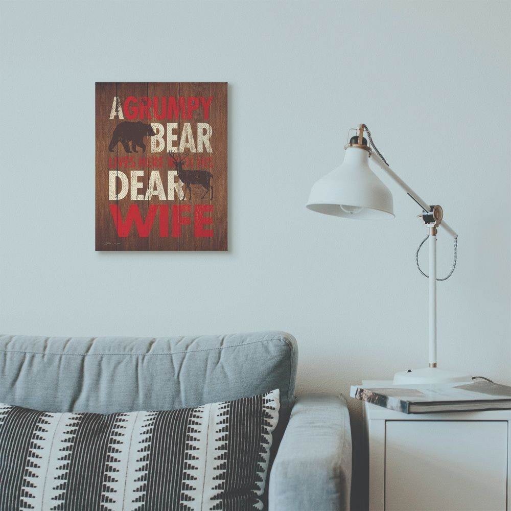 Stupell Industries Bear Dear Wife Funny Word Country Home Wood Textured Design Canvas Wall Art by Stephanie Workman Marrott