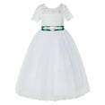 thumbnail image 2 of Ekidsbridal Girl Bridesmaid Flower Girl Dress - White Illusion Lace Tulle Short Sleeves with Rhinestone Sash LG2R7-A (Size: 2-12), 2 of 3