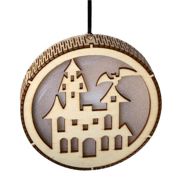 Luz Hueca De Madera Para Halloween Con Patrón De Bruja, Decoración Colgante Led Redonda De Halloween Para Ventana, Cerca De Árbol, Puerta, Escritorio De Oficina Advancent HA027580-06