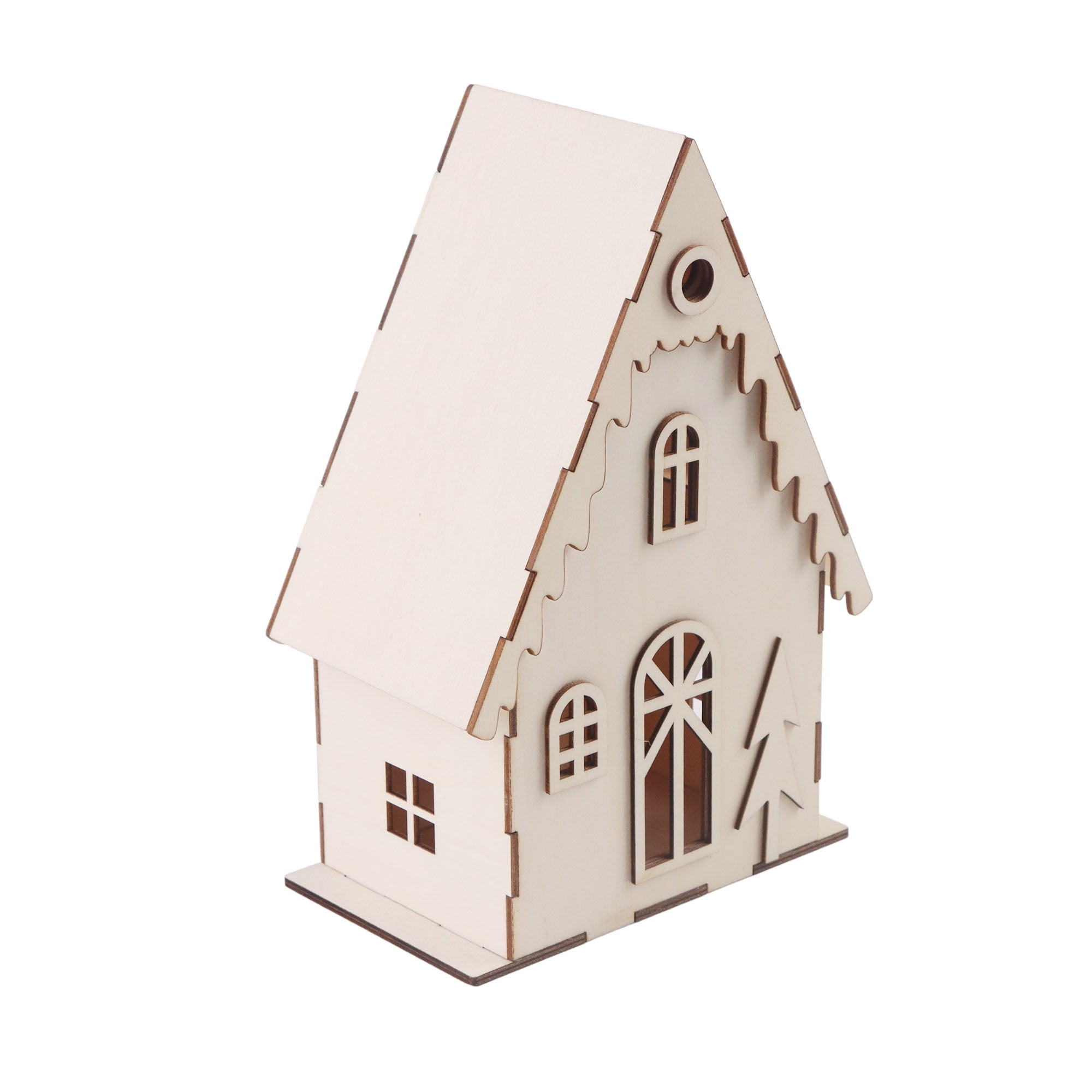 LED Light Up House and Paint Kit, 6.4 x 10 x 3.7 Inch, Wooden Decoration, Unisex,Christmas