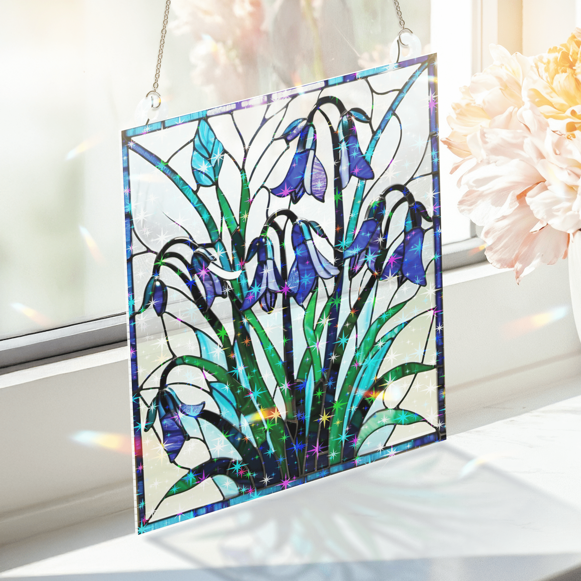 89Bloom Bluebell Stained Glass Hologram Ornament, Stained Glass Suncatcher Ornaments Home Decor, Holographic Ornaments