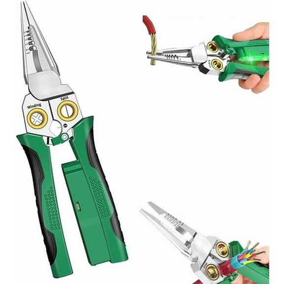 8 in 1 Wire Crimper Stripper with Voltage Tester, 2025 New Multifunctional Professional Wire Stripper Electrical Pliers for Wire Cutting Stripping Crimping Repair Tool (Green)