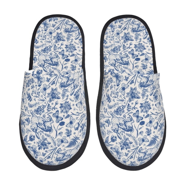 Fotbe Rabbit And Butterfly Pantuflas Peludas para Mujer con Estampado, Zapatillas de Peluche, Zapatos de Invierno para Casa, Uso Interior y Exterior-Large