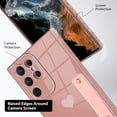 thumbnail image 3 of Designed for Samsung Galaxy S22 Ultra Case with Strap Luxury Love Heart Plating Gold Bumper Phone Cover Wristband Kickstand Full Body Protective Slim Case for Women-Sand Pink, 3 of 10