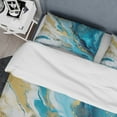 thumbnail image 4 of Designart "Infused Marble in Turquoise and Gold III" Fractals Bedding Covert Set - Abstract Blue Modern Bed Set With 2 Shams, 4 of 6