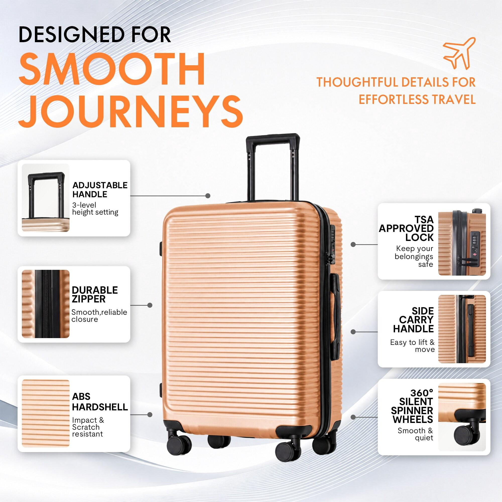 3-Piece ABS Hardshell Luggage Set, Lightweight Scratch-Resistant Suitcases with Silent Spinner Wheels & TSA Lock, Champagne