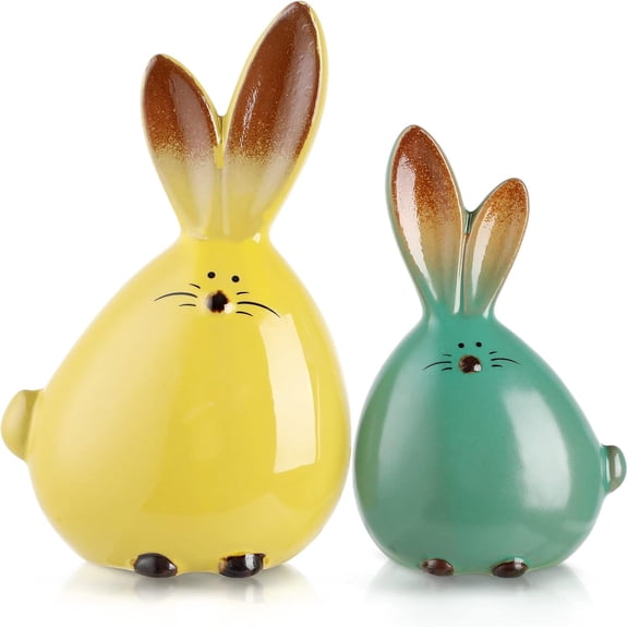 2pcs Ceramic Rabbit Figurine Easter Bunny Figure Sculpture Ornaments Desktop Animals Ceramic Rabbit Statue Easter Party Favor Gifts