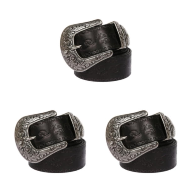 Qarigey Exquisito cinturón de estilo occidental vintage para hombres y mujeres de moda en relieve múltiples colores flores redondas negro 125 Type1 NO1