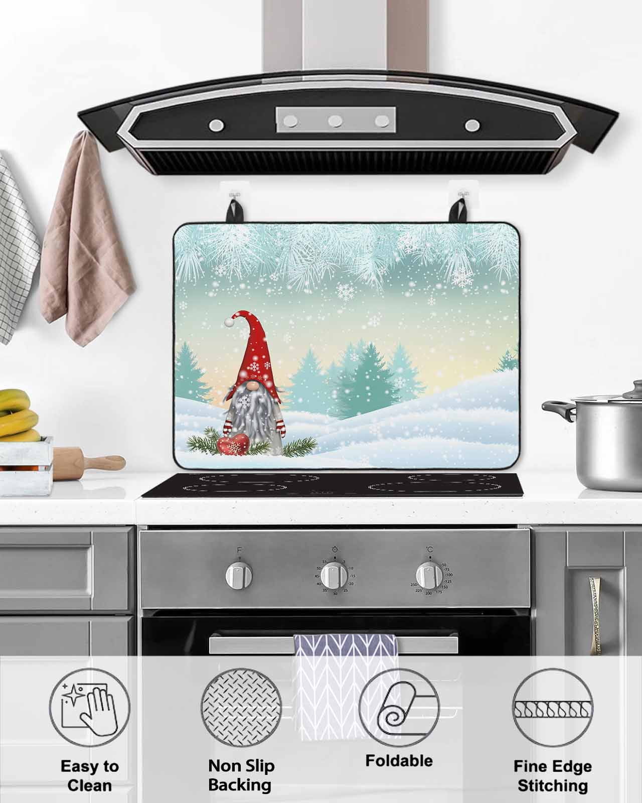 Large Induction Cooktop Protector Mat Turquoise Christmas Stove Top Covers for Electric Stove, Gnomes Snowflake Xmas Tree Winter Decorative Stove Burner Cover Mats, Glass Top Stove Cover