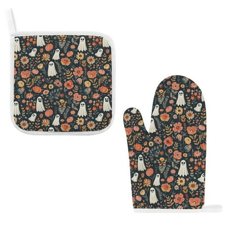 

ZZZHY Halloween Zombie Vibrant Flowers-798 Oven Mitts and Pot Holders Sets Heat Resistant Oven Gloves Cute Kitchen Mitts for Oven 2-Piece Baking Gloves Set for Cooking Grilling Baking