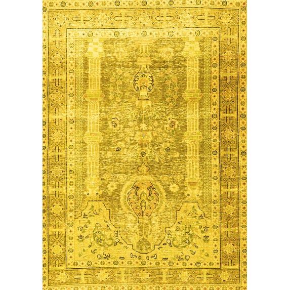 Ahgly Company Machine Washable Indoor Rectangle Persian Yellow Traditional Area Rugs, 2' x 4'