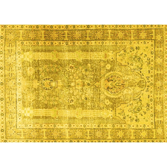Ahgly Company Machine Washable Indoor Rectangle Persian Yellow Traditional Area Rugs, 5' x 7'