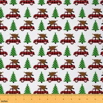 Feelyou Kids Happy Christmas Fabric by the Yard 5 Yards, Cartoon Xmas Tree Room Decor Fabric by the Yard, Rustic Red Truck Fabric for Sewing, Ultra Soft Home Decor