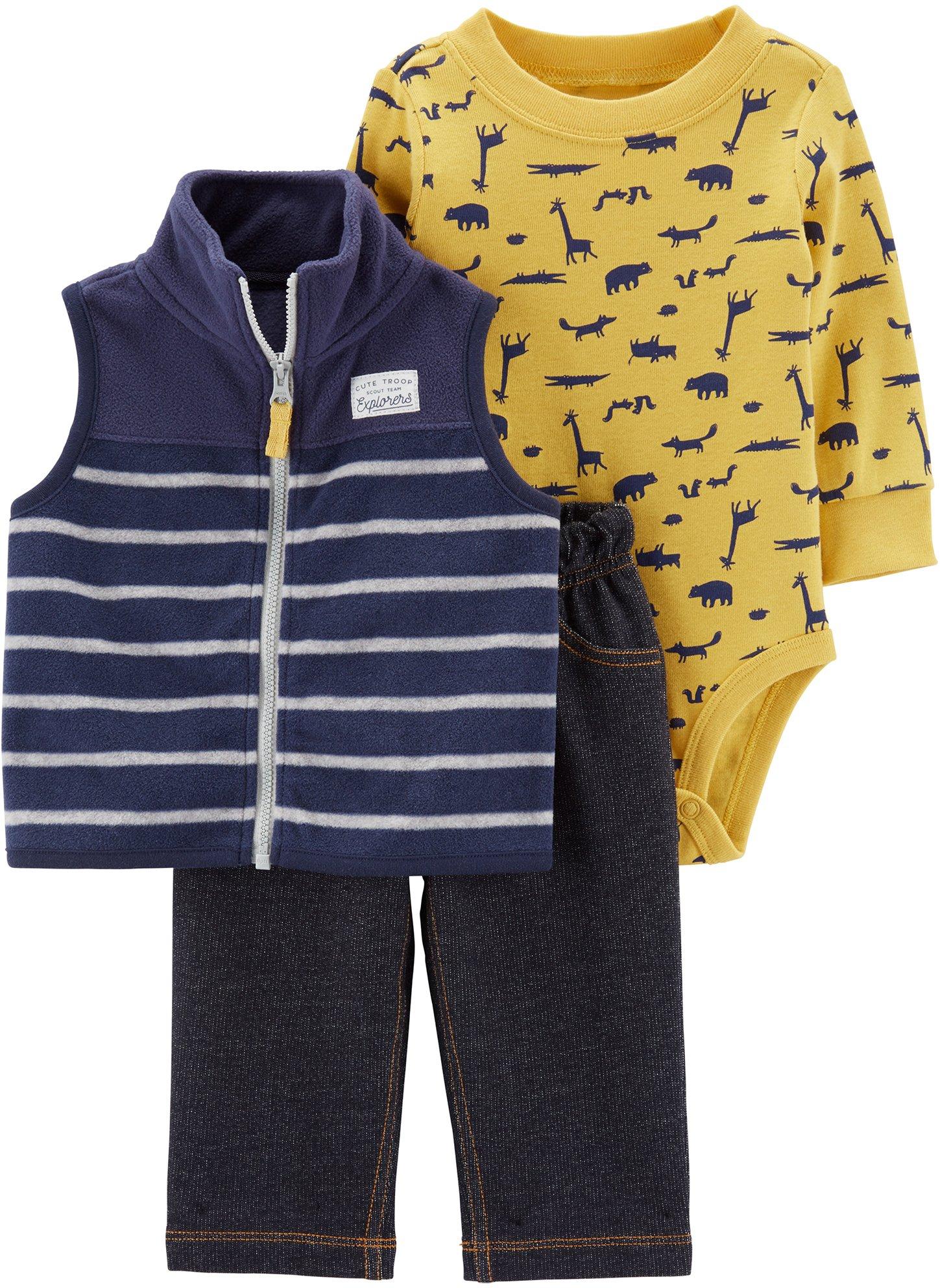 Carters Baby Boys 3pc. Dinosaur Striped Vest Layette Set