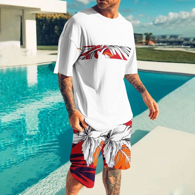 Weiqiqre Men's Graphic Short Sleeve Tee and Drawstring Waist Track Shorts Set Casual 2 Piece Outfit