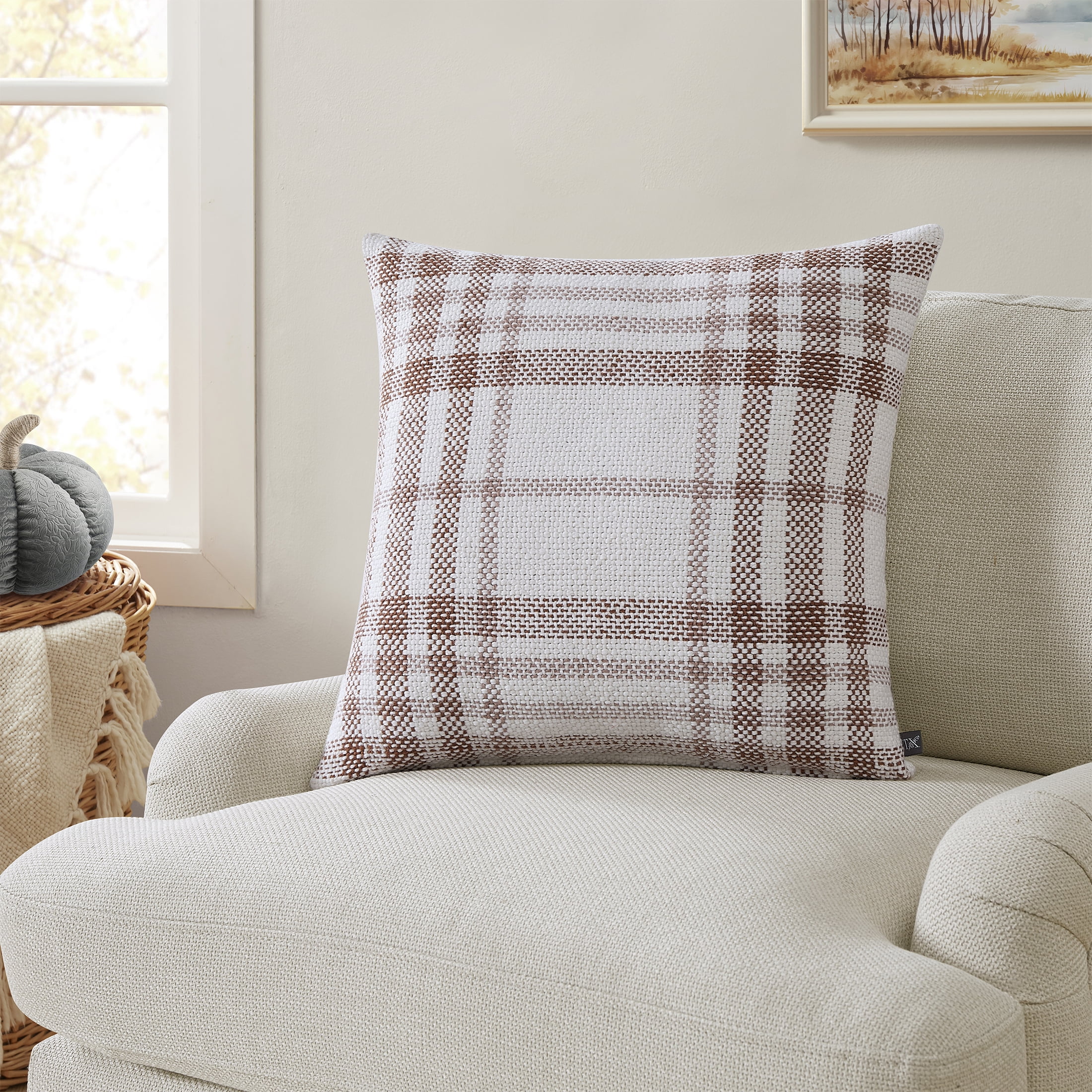 My Texas House 20" x 20" Aurelia Ginger Plaid Cotton Decorative Pillow Cover