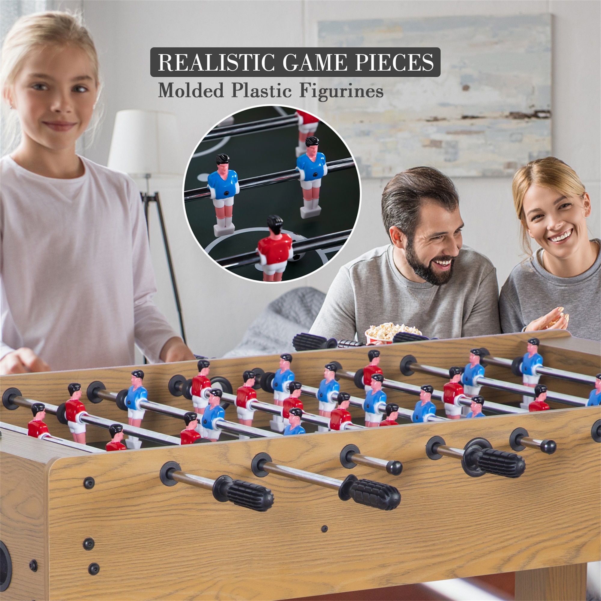RayChee 48in Foosball Table, Competition Sized Soccer Table w/ 2 Balls, 2 Cup Holders for Game Room (Wood Grain)