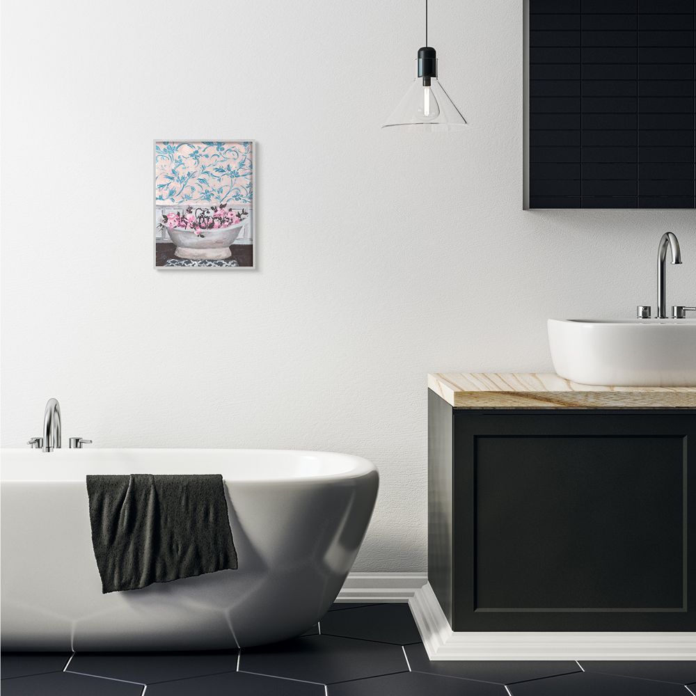 Stupell Industries Flower In Bath Tub Blue Pink Interior Design Framed Wall Art by Melissa Wang