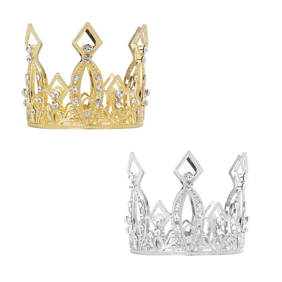 HEMOTON Beautiful Cake Decor Silver Alloy Crown Decorations for Birthday Party Supplies Perfect for Cupcake Muffin 2pcs
