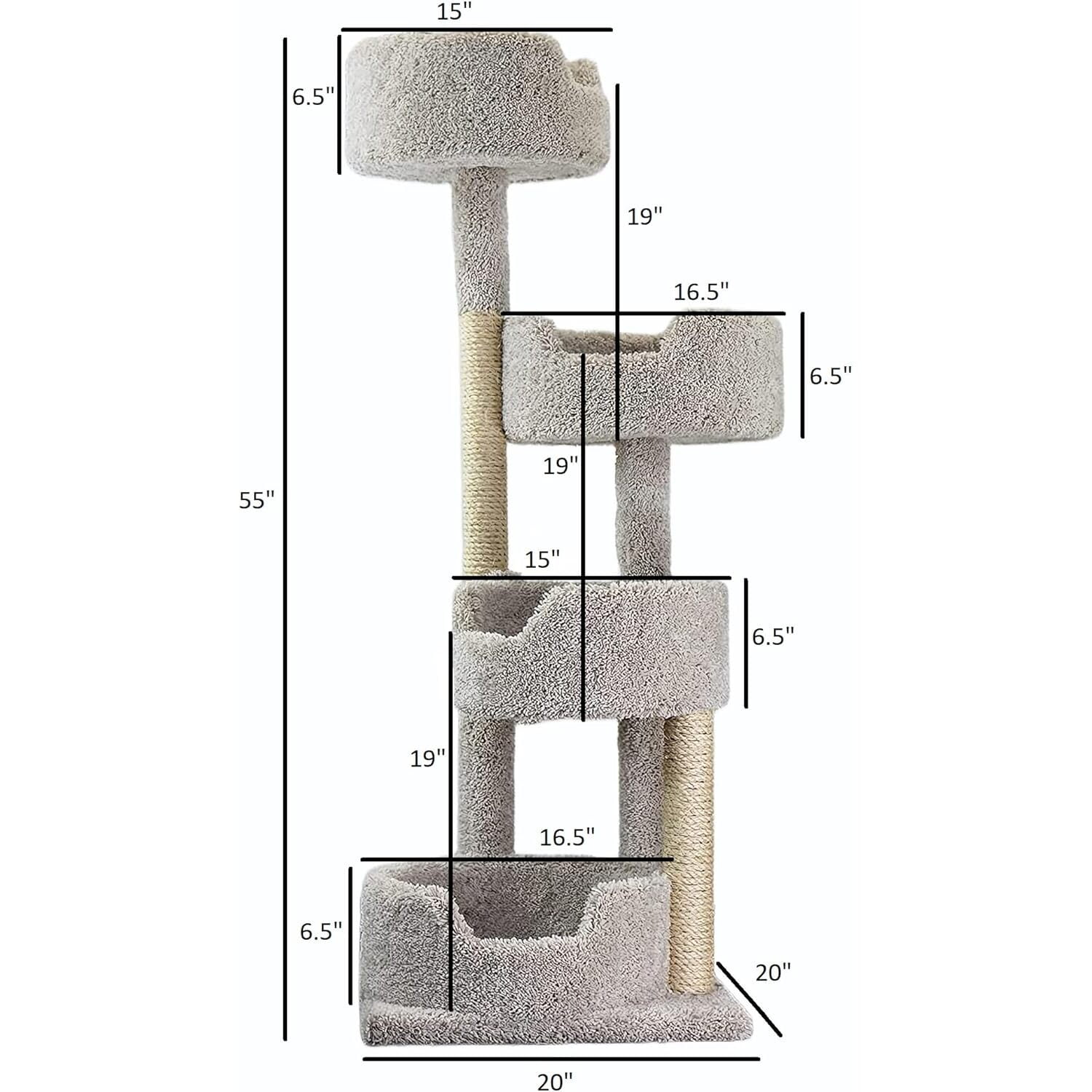 Maykoosh Rustic Romance Large Cat Stairway Neutral Color Solid Wood Cat Playground, Modern Multi-Level Cat Tree Tower for Indoor Cats, 20"L x 20"W x 55"H-Color:Beige